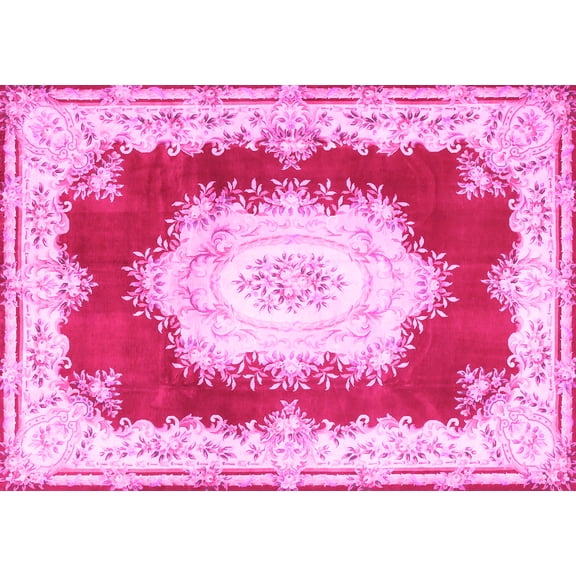 Ahgly Company Indoor Rectangle Medallion Pink French Area Rugs, 5' x 7'