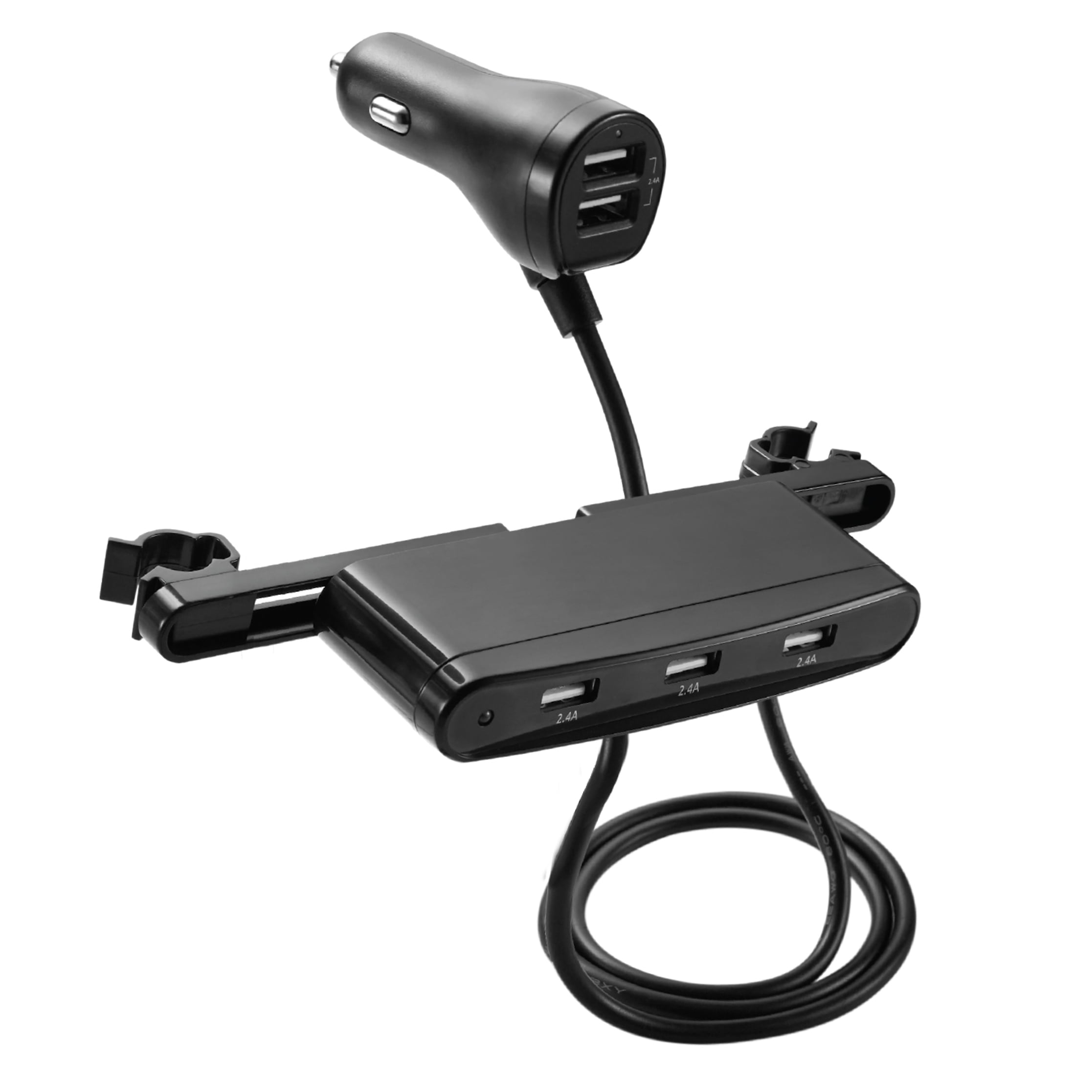 Premier Accessory Group Premier Headrest Mount 5-Port USB Charger 5.5ft Cord for Phones, Tablets, Mobile Devices
