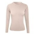 thumbnail image 5 of Spring Tops for Women Long Sleeve Stretch Crewneck Ribbed Fitted Casual Basic Versatile Beige Tshirts for Women L, 5 of 5