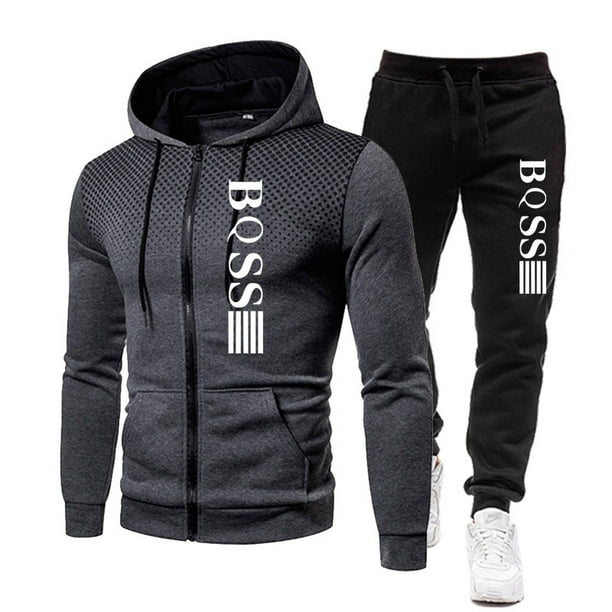 Conjuntos de ropa deportiva de moda para hombre, chándal cálido a prueba de viento para primavera y otoño, sudaderas con capucha y pantalones deportivos con cremallera estampadas a la moda para hombre