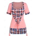 thumbnail image 2 of Camiseta a Cuadros Dobladillo Cordones Rosegal  Camisetas tallas grandes, 2 of 5