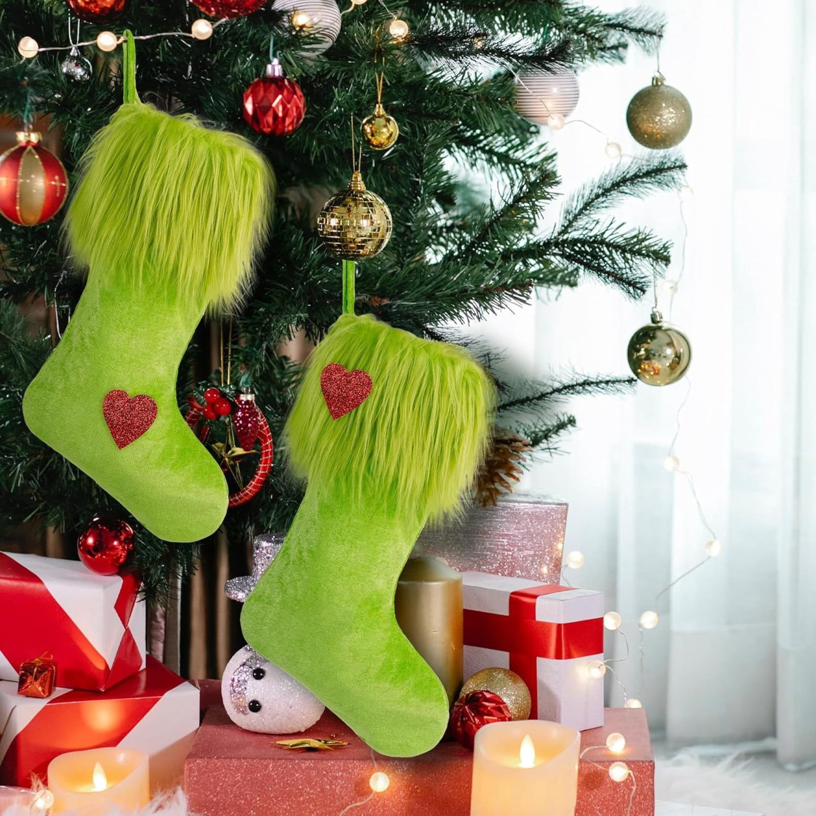 1/8 Packs Christmas Stockings,18 Inches Large Cable Knitted Stocking Personalized Xmas Hanging Stocking Decorations for Holiday Christmas Party Family Decor ( Green)