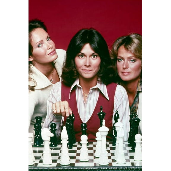 Jaclyn Smith and Farrah Fawcett and Kate Jackson in Charlie's Angels posing by chess board original series season one classic portrait 24x36 Poster