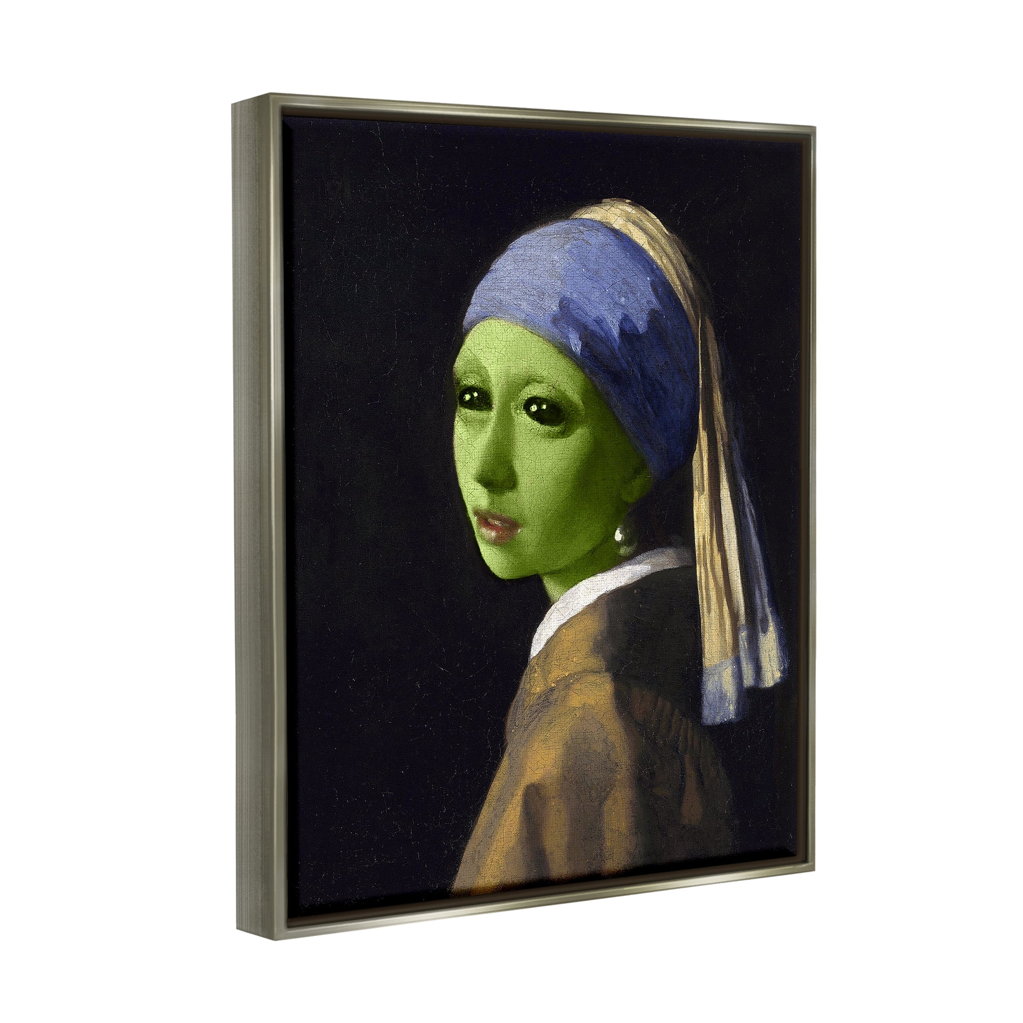 Stupell Industries Girl With Pearl Earring Alien Fairy Tales & Fantasy Painting Gray Floater Framed Art Print Wall Art