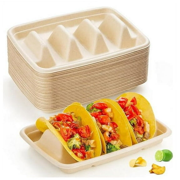 25pcs Disposable Taco Holder Plates for Tacos Burritos Single Use Paper Taco Serving Plates for Parties Gatherings Events