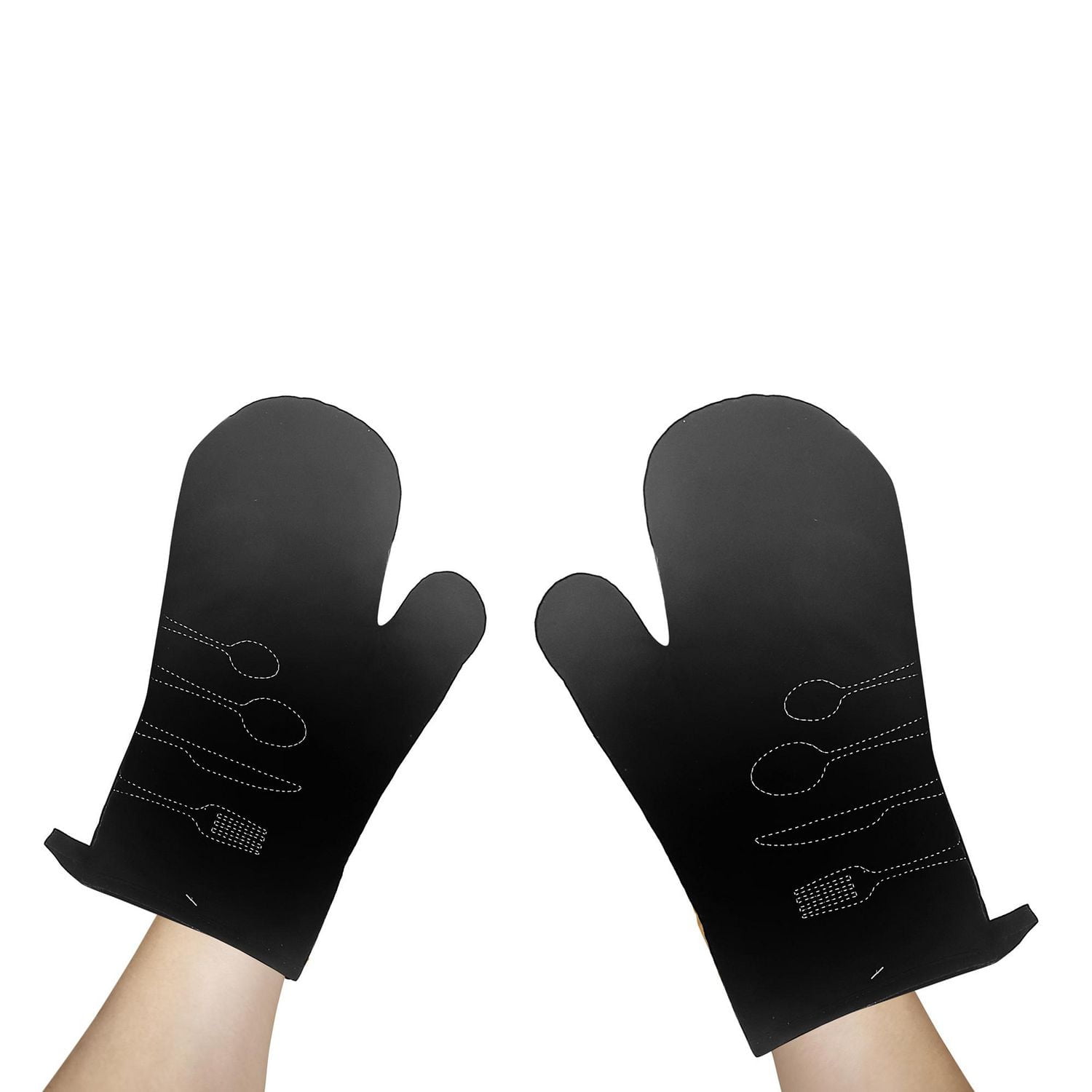 2 Pc Ustensile Front Cousue Four Mitt Black
