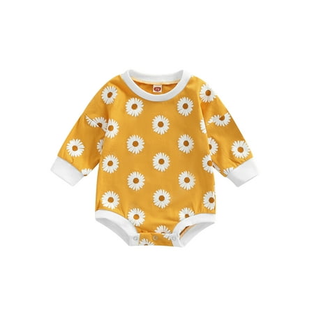 

LSFYSZD Newborn Girl Long Sleeve Romper Daisy Pattern Round Neck Patchwork Bodysuit Casual Simple Sweet Playsuit