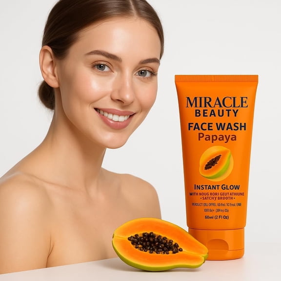 Miracle Beauty Papaya Daily Routine Face Wash Skin Exfoliator and Scrub. Removes Dirt, Dead Skin and Impurities. Contains