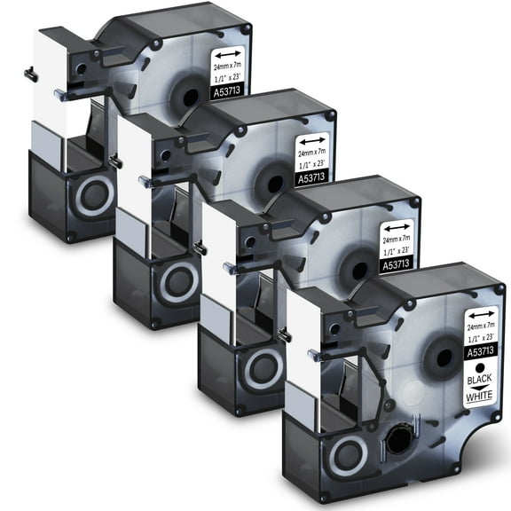GREENCYCLE 4PK Compatible for DYMO D1 Label Tape 53713 S0720930 24mm 7m Black on White for LabelManager 450 450D Label Maker