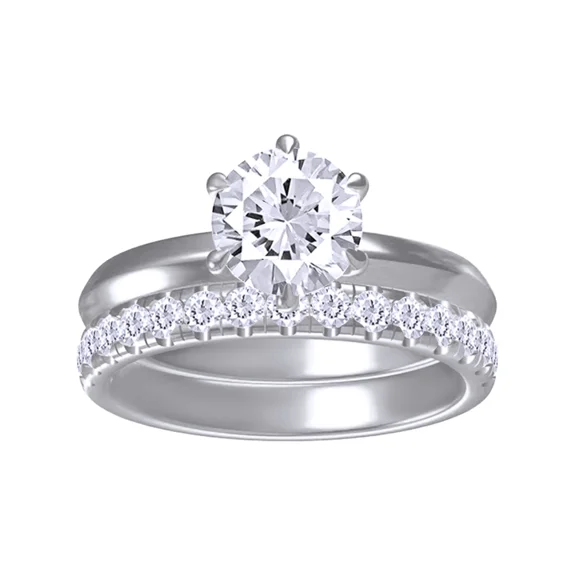 Forever Jewels 2Ct Round Moissanite Womens Wedding Bridal Ring Set 14K White Gold Plated