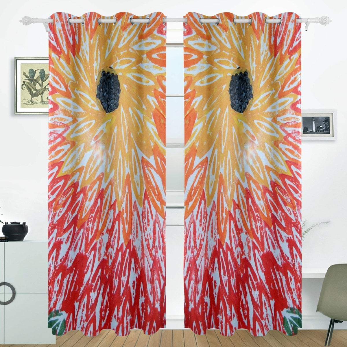 POPCreation Abstract Sunflower Window Curtain Blackout Curtains