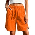 thumbnail image 2 of Costeam Womens Solid Drawstring Elastic Waist Knee Length Bermuda Shorts Side Split Hem Dual Side Hand Pockets Lightweight Woven Loose Fit Summer Casual Short Bottoms, 2 of 8