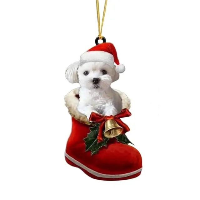 pstuiky Adorno navideño de acrílico con colgante de árbol de Navidad con forma de perro adorable