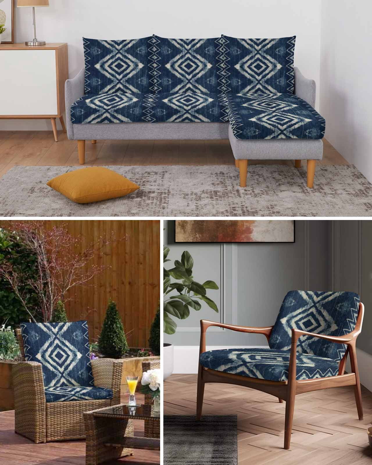 Navy Blue Couch Cushion Covers Stretch, Washable Sofa Seat Covers Individual Seat Cushion Sofa Slipcovers Vintage Tribal Abstract Geometric Tie Dye Art Couch Cover Furniture Protector S-1PCS