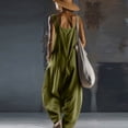 thumbnail image 5 of Summer Linen Sleeveless Jumpsuits for Women Square Neck Wide Leg Outfits Casual Pants Rompers with Pockets, 5 of 5
