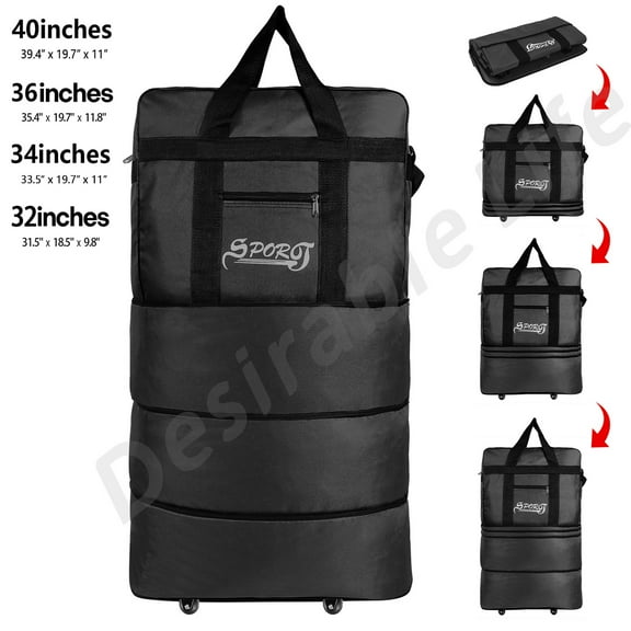 Desirable Life 34in 3 Layer Expandable Suitcase Bag Collapsible Rolling Wheeled Duffle Bag Large for Home Storage Cargo Travel Business Moving Luggage