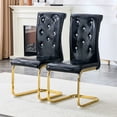 thumbnail image 2 of NEW Set of 2 Retro Faux Leather Dining Chairs with Crystal Buckles, Alligator Texture Upholstery & Metal Bow Legs, 2 of 10