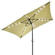 10'x6.5' Tan Solar Aluminium Rectangle Tilt Patio Umbrella 20 LEDs
