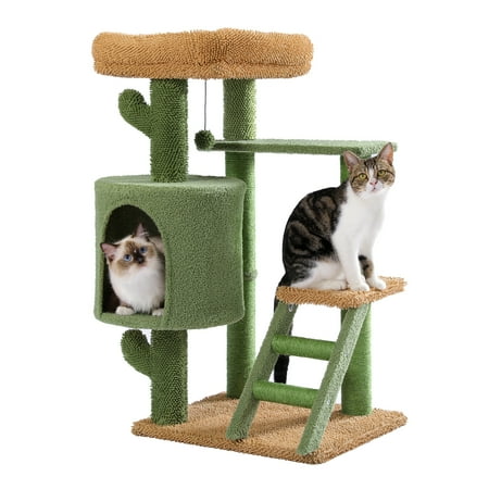 Vivifying Cat Tree Cactus Cat Tower with Sisal Scratching Post for Indoor Cats, Cozy Condo with Ladder, Plush Perches and Dangling Ball, Cat Furniture for Kittens Adult Cats