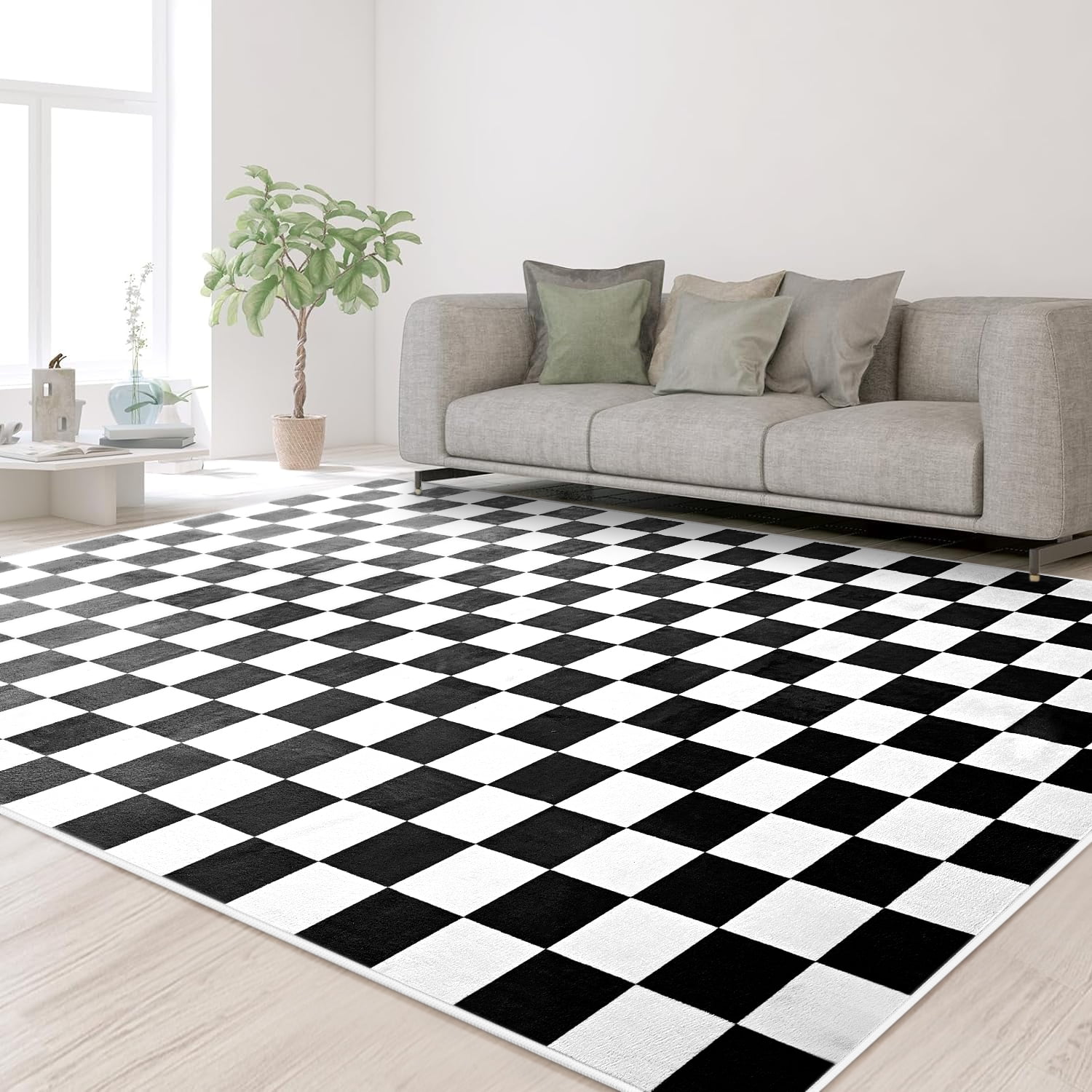 Lochas Checkered Area Rugs Checkerboard Rug Plaid Carpet for Living Room Bedroom Home Decor,6'x9',Black&White