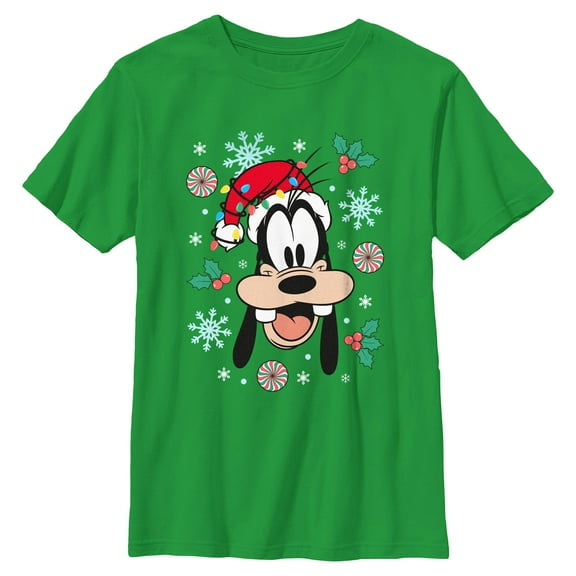 Boys Mickey & Friends Christmas Hat Ornaments Goofy Portrait T Shirt