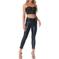 thumbnail image 2 of INSPIRE CHIC Women's Top Denim Zip Up Sleeveless Spaghetti Strap Bustier Crop Tops L Black, 2 of 6