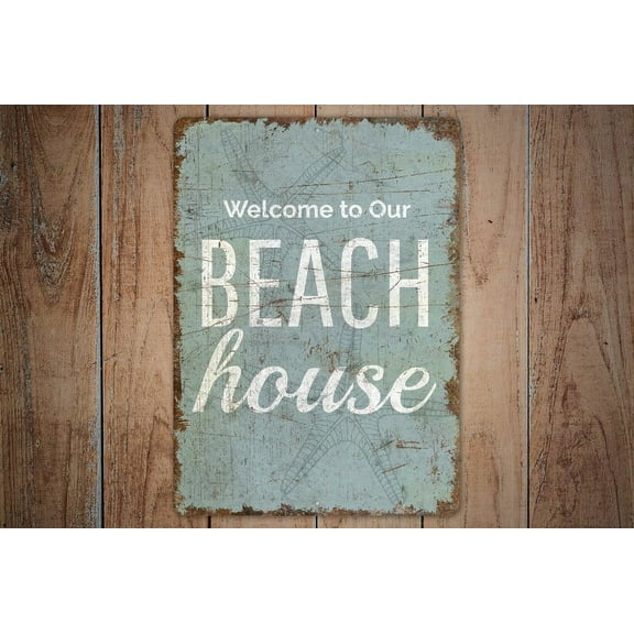 Welcome To Beach Welcome To Beach House Beach House Sign Vintage Style Sign Beach House Decor Metal Sign SIZE: 8" x 12"