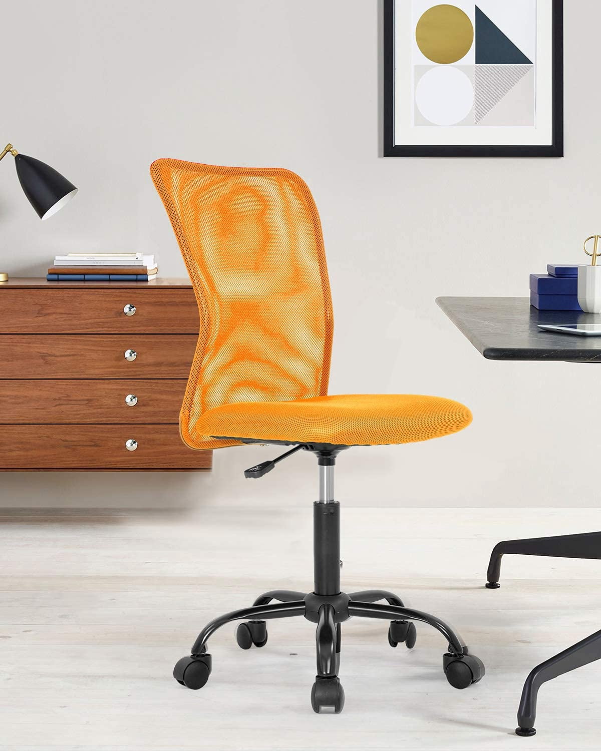 Armless Office Chair Ergonomic Desk Chair Computer Chair Mesh Home Desk Chair with Adjustable Lumbar, Rolling Swivel Office Chair Mid-Back Task Chair for Adults (Orange)