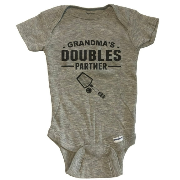 Grandma's Doubles Partner Cute Tennis Baby Bodysuit - Grey