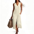 thumbnail image 6 of Vhkiploz Summer Long Linen Tank Dress For Women'S Sleeveless V-Neck Half-Button Front Split A-Line Dress With Buttons Solid Color Outwear Beach Tunic Dress With Pockets, 6 of 8