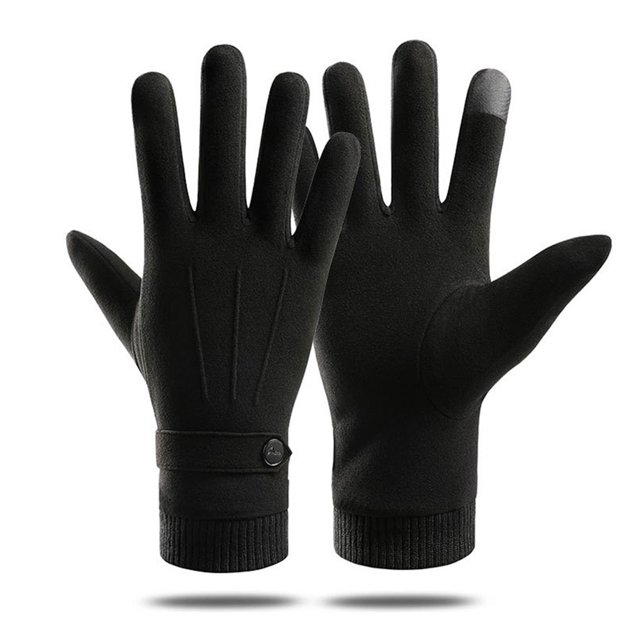 Jumpingount 1 par de guantes cálidos para hombres y mujeres, guantes de punto para pantalla táctil a prueba de viento para adultos, accesorios de guantes y mitones Negro