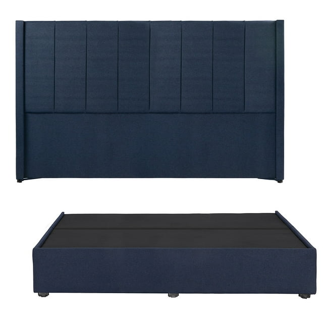 Box Base Cama King Size + Cabecera Nizza Dicasa Azul