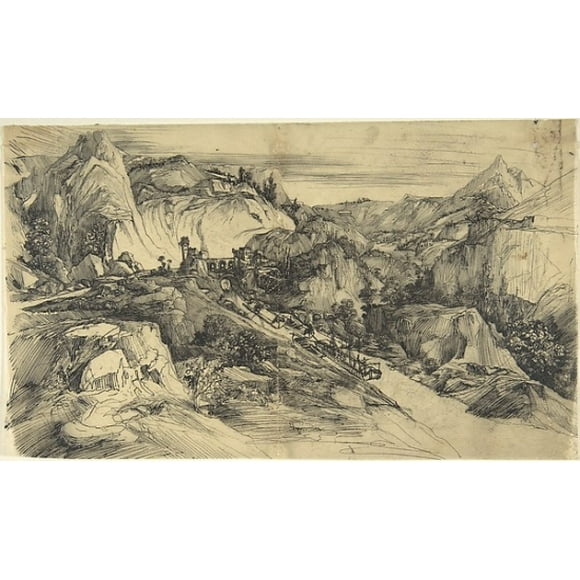Mountainous Scene Poster Print by Rodolphe Bresdin (French, Montrelais 1822  ï¿½1885 SÌ¬vres) (18 x 24)