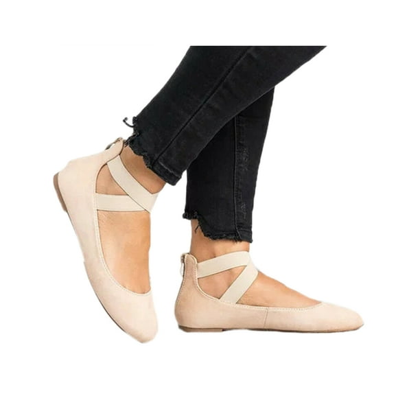round toe ankle strap flats