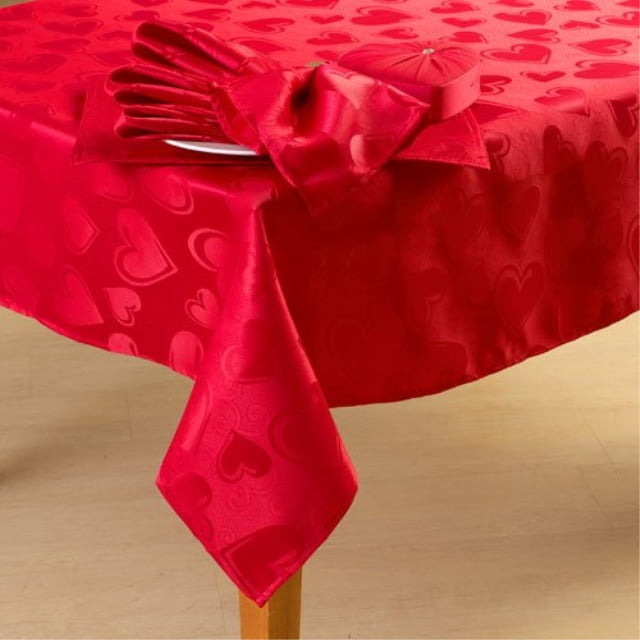 valentines day red damask hearts fabric tablecloth 60 x 120 rectangle