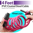 thumbnail image 3 of Fosmon 4ft Bike Lock Cable, Bike Locks Heavy Duty Anti Theft 5-Digit Combination Lock, Bicycle Lock Cable with Mounting Bracket for Ebike Scooter,Pink, 3 of 5