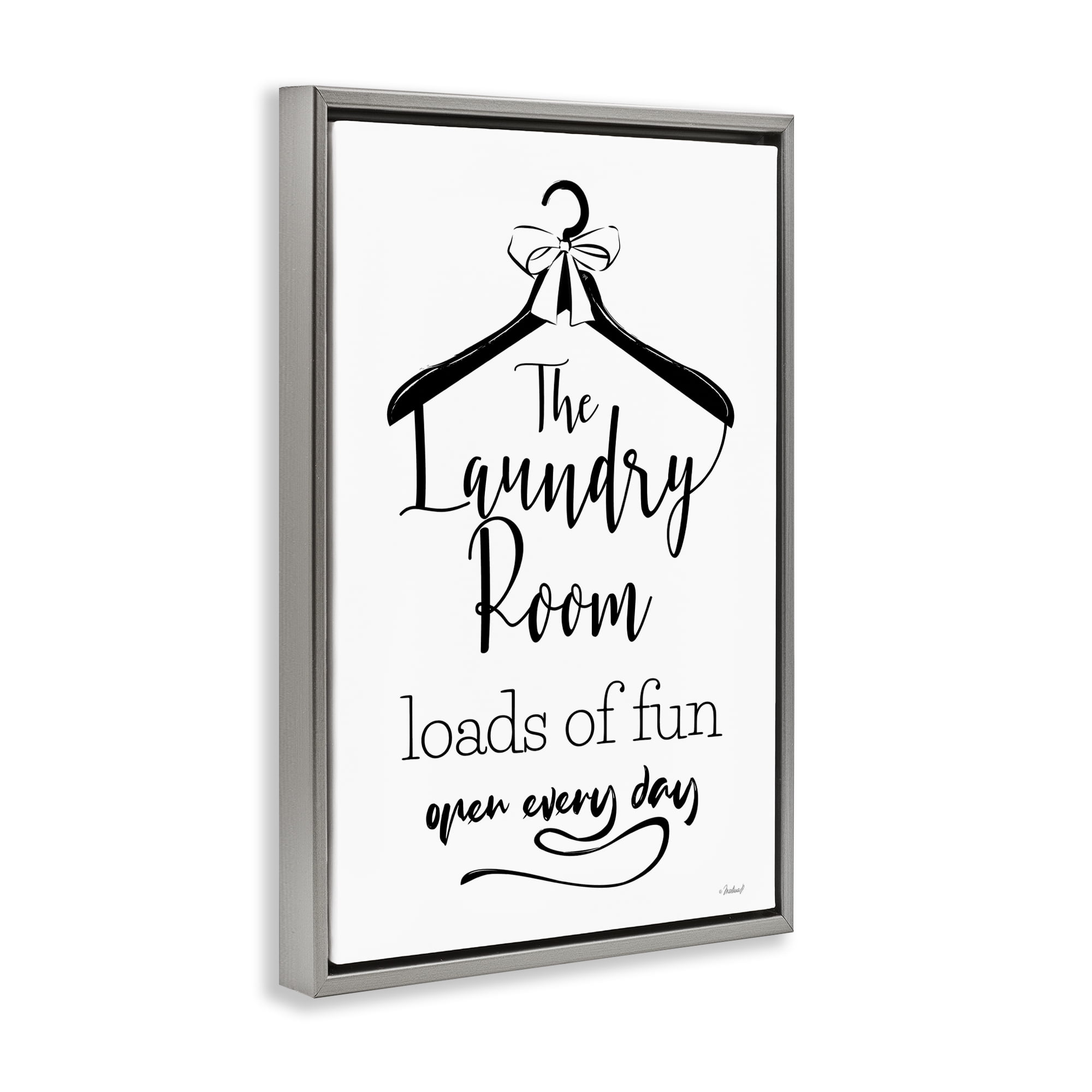 Stupell Industries Laundry Room with Hanger Bath & Laundry Painting Gray Floater Framed Canvas Art Print Wall Art, 17 x 25