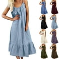 thumbnail image 2 of Kaemgyyd Sundresses for Women Cotton Linen Scoop Neck Ruffle Hem Midi Dresses Spaghetti Strap Flowy Cami Dresses for Beach, 2 of 7