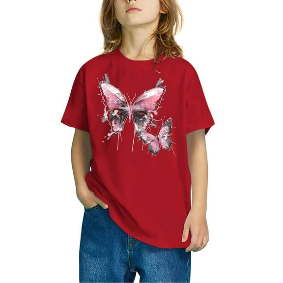 Piuwrlz Kid Short Sleeve Sweatshirt Girls T-Shirts Printed Round Neck T Shirt Top Red Size 7 Years