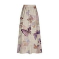 thumbnail image 4 of Women's Printed Elastic Waistband Pleated Pocket Skirt With Mid Calf Skirt Beige S, 4 of 5