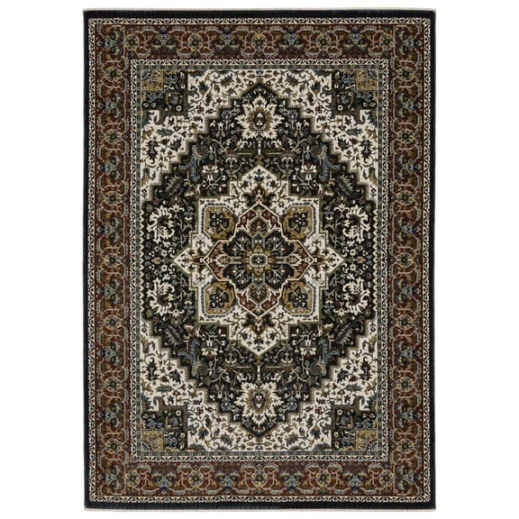 Oriental Weavers Vivian Area Rug - VI06C - 9'10" x 12'10" - in Navy/ Multi - Vintage Inspired, Stain Resistant, Family and Pet Friendly , Family, Dining, Living Room Rug