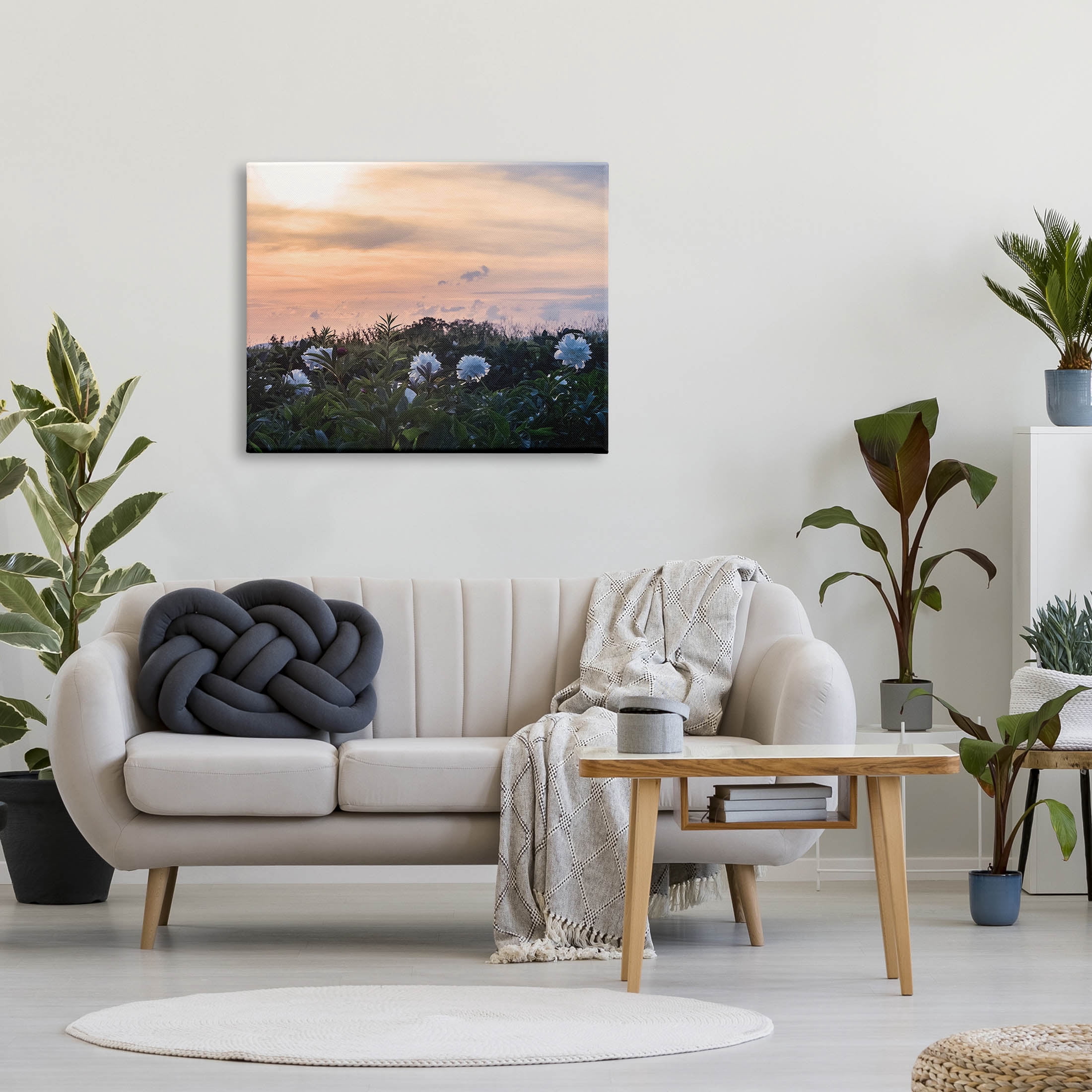 Wildflower Blossoms Sunset Sky Landscape Photograph Gallery Wrapped Canvas Print Wall Art