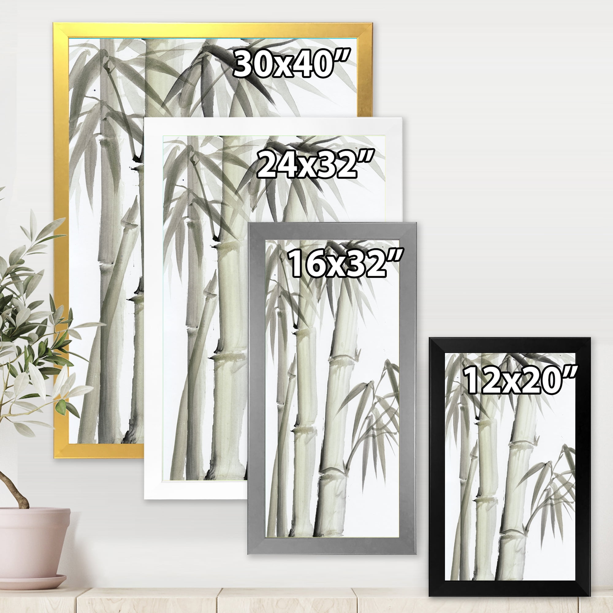 Designart 'Vintage Black and White Bamboo V' Lake House Framed Art Print
