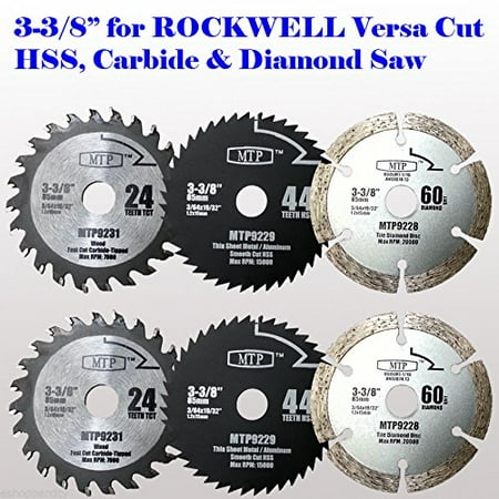 

MTP 6x 3-3/8-inch Diamond / Wood/ Metal Circular Saw Blade for Rockwell Versacut Versa Cut Rk3440k Makita 3-3/8 Cordless Sh01w 12v Tile Grout Concrete Brick Block Masonry