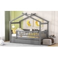 thumbnail image 4 of Twin Size Pinewood Platform Bed with Trundle Gray for Bedroom, 4 of 18