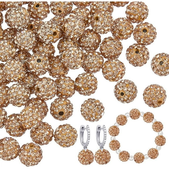 100pc 100pcs 10mm Brown Rhinestone Beads Brown Clay Beads Polymer Crystal Bead Clay Pave Disco Ball Round Diamond Sparkle Bead for Necklace Bracelet Jewelry Making Party Decoration