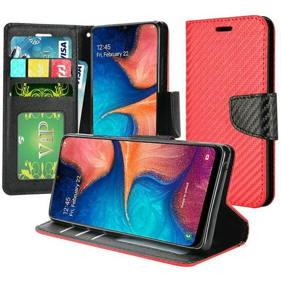 GSA Carbon Fiber Flip Wallet Case for Samsung Galaxy A20/A50 - Red