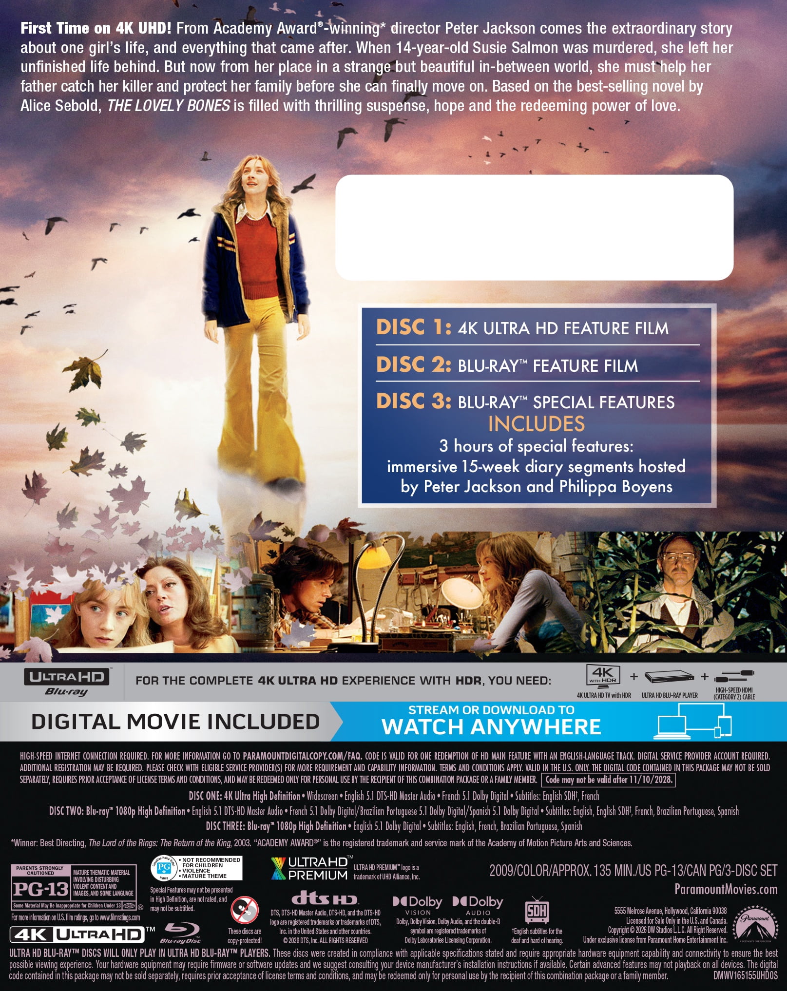 Lovely Bones (4K Ultra HD + Blu-ray + Digital Copy) Dreamworks, Drama
