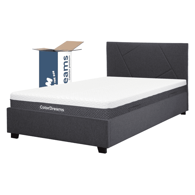 Base Cama Abatible Madera + Colchón Premium Individual blanco