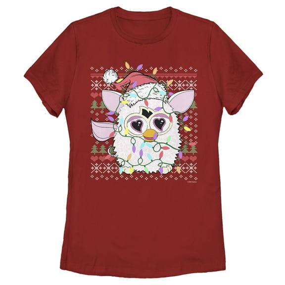 Women's Furby Christmas Lights Ugly Sweater Print Graphic T-Shirt